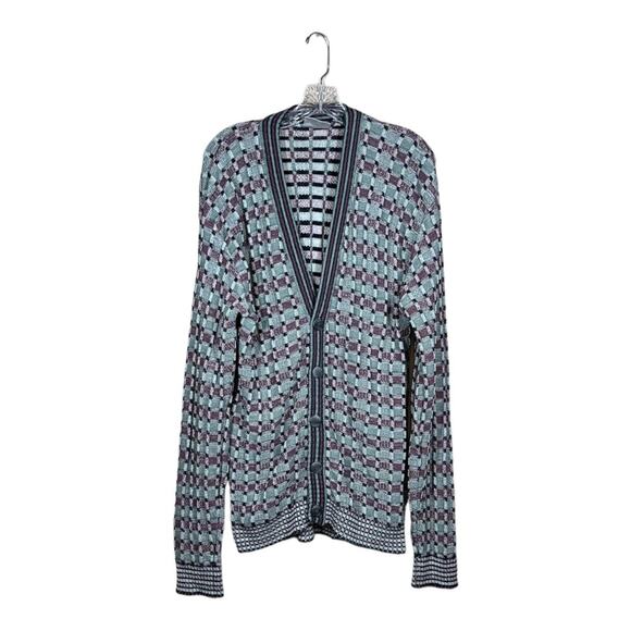 Vintage 80s Oversized Funky Print Grandpa Cardigan Sweater - Picture 1 of 3